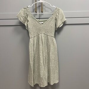 Hollister Sage Green Floral Romper Dress Smocked Puff Sleeve Size XS
